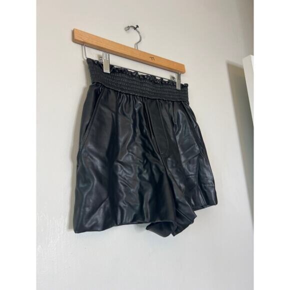 NEW A.L.C. Kaleb High Waist Faux Leather Elastic Waist Boxer Black Shorts - Picture 3 of 7